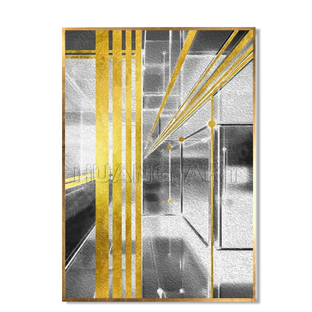 Reine handgemalte moderne Goldfolie abstrakte Ölgemälde auf Leinwand Gold linie auf schwarzen Hintergrund bildern für Wohnzimmer dekor