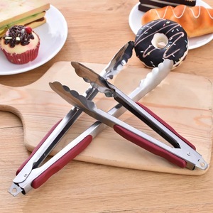 Stainless Steel <b>Tongs</b> With Red Handle 2 Pieces For <b>Kitchen</b> Food Serving And Grilling - Product Image 3
