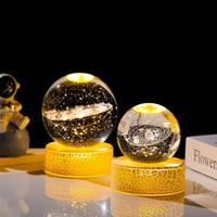Lampe de nuit 3D boule de cristal charge USB lumière de couleur chaude Base de fissure système solaire jésus LED cadeau de noël décor de chambre veilleuse
