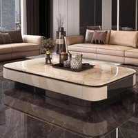 Ensemble Meuble TV et Table Basse en Pierre Microcristalline Moderne Luxe Léger, Fixation Murale ou sur Pied, pour Salon d'Appartement