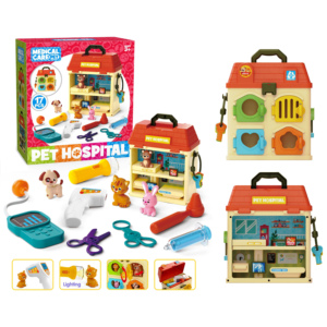 Pet <strong>Hospital</strong> Play Set Vet Clinic Set with <strong>Animals</strong> &amp; Medical Tools Double Sided House with Key Matching Pretend Play <strong>Toy</strong> for Kids - Product Image 1