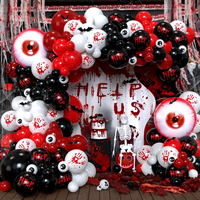 Kit d'arche de ballons en latex rouge pour Halloween, avec décorations en feuille d'aluminium (araignée, crâne, visage, étoile) noires et blanches, pour une ambiance cauchemardesque, horrifique, fantôme, vampire, pour fête