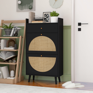 Modern Portable 2 Door 1 Drawer Living Room Shoe Rack Cabinet Apartment-Friendly Easy Assembly - Product Image 1