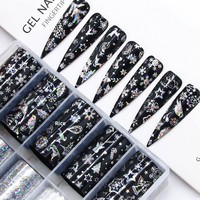 Lot d'autocollants de transfert pour nail art de Noël, motifs étoilés, dentelle vintage, fleurs et papillons, fournitures de manucure en boîte, vente en gros