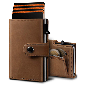 Portafoglio Vintage in Pelle Crazy Horse con Tasca per Monete, Blocco RFID, Portacarte di Credito in Alluminio Pop-up per Uomo - Product Image 1