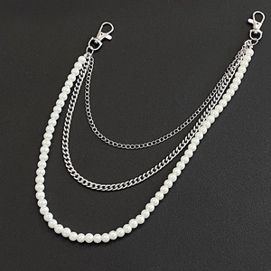 Chaîne de taille multicouche en perles Yueli, chaîne de corps unisexe style Hip Hop Punk en fausses perles, pour usage quotidien, blanc K - Product Image 3