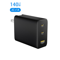 Cargador Rápido GaN de Alta Potencia 140W con Enchufe PD3.1, 3 Puertos (2 USB-C, 1 USB-A), QC3.0/PPS/SCP, Ecológico, para Laptop, Auriculares y Reloj Inteligente
