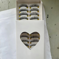 Faux cils faits à la main M14, naturels, épais, style croisé désordonné avec tige en fil de coton