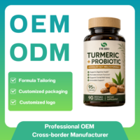 Capsules végétales de curcuma et probiotiques OEM ODM, capsules de curcumine à 95 % pour le soutien intestinal et immunitaire, complément en marque blanche