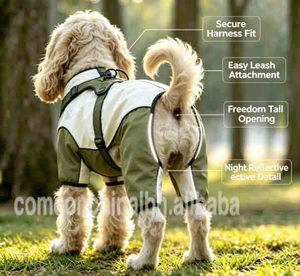 Color‑Block <b>Waterproof</b> <b>Dog</b> Jacket <b>Dog</b> Jacket <b>with</b> Reflective Paw Print & Elastic <b>Leg</b> Cuffs for Various <b>Dogs</b> Outdoor Activities - Product Image 6