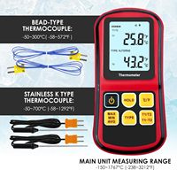 Thermomètre à thermocouple 2 canaux type K/J/T/E/R/S/N |   Testeur de température avec 2 sondes métalliques et 2 sondes filaires pour l'industrie et le laboratoire