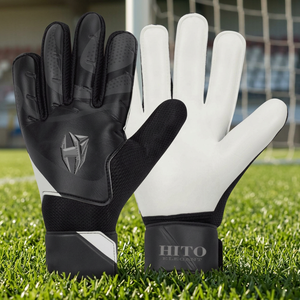Premium Black White Goalkeeper <b>Gloves</b> with Finger Protection Front Palm New Basic Latex And Backhand Silicon Inject Customized - Product Image 2