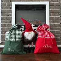Sac de Noël personnalisé vierge en toile unie et à carreaux avec cordon de serrage pour enfants – Sac de rangement pour cadeaux de Noël