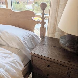 American Farmhouse Distressed Wood <b>Framed</b> Upholstered <b>Bed</b>, Custom <b>Size</b> Linen Upholstery Bedroom Furniture <b>Bed</b> - Product Image 3