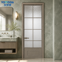 Puerta de Baño de Aluminio y Vidrio, Puerta de Vidrio Opaco con Bisagras Estilo Vintage con Cerradura y Manija