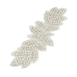 Handgemaakte Patch Iron-On Exquisite Rhinestone Applicaties Voor Bruid Riem Mode Diy Klauw Cz Steen Strass Leaf Applique Kant