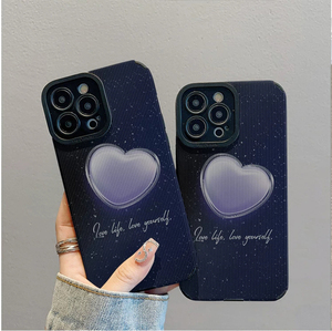 Custodia per cellulare in pelle artificiale TPU con stampa a <span class=keywords><strong>cuore</strong></span> <span class=keywords><strong>viola</strong></span> artistica per <span class=keywords><strong>iPhone</strong></span> X, XR, 11, 12, 13, 14, 15, 16, 17, 18 Pro Max - Product Image 2