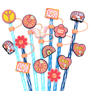 Nouvelle Tendance : Embouts de <span class=keywords><strong>Paille</strong></span> en Silicone Série Amour & Paix, Bouchons Anti-Poussière de 10 mm pour Embouts de Pailles, Décoration pour Couvre-Pailles - Product Image 3
