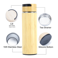 Vente en gros Bouteilles d'eau en bambou isolées à double paroi de 450ml en acier inoxydable avec infuseur à thé