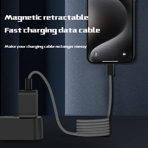 Câble de charge rapide magnétique 65W USB C à C pour <span class=keywords><strong>iPhone</strong></span> 15 Macbook & Samsung Veste en nylon Fil de charge rapide pour ordinateurs portables - Product Image 6