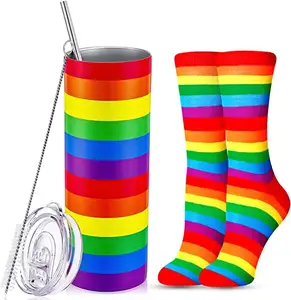 Custom 2 Sets Gay Pride Gifts Rainbow Pride Flag Tumbler Colorful Rainbow Stripes Socks