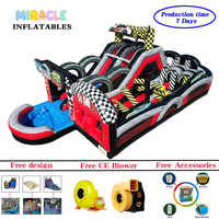 Parcours d'obstacles gonflable de course avec toboggan aquatique, aire de jeux gonflable commerciale