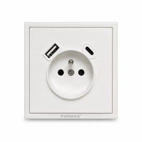 MOQ 400 pièces, Usine PHIDIAS, Prise murale USB Type C 20W PD, Norme UE, 16A, 2 ports, Panneau ignifuge blanc