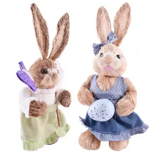 Hot sale nature grass straw easter toys bunny decoration 2021 wholesale low moq easter rabbit