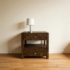 Commode minimaliste antique en bois de saule noir chic à 2 tiroirs, table de chevet en bois - Product Image 3