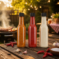 Vente directe usine – Bouteilles en verre rondes vides pour sauce tomate et sauce piquante (3oz, 5oz, 8oz) avec bouchons noirs et rouges pour cuisine et barbecue