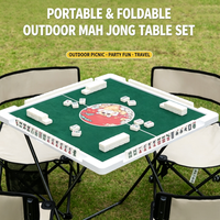 Table de Mahjong Pliante Portable pour l'Extérieur, avec Tuiles de Mahjong, Règles et Chaises, Jeu Boîte Mystère, Pas de Tuiles à Empiler Nécessaire