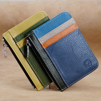 Portefeuille en cuir de première qualité pour permis de conduire, porte-monnaie zippé, porte-cartes unisexe en cuir de vachette première couche, design contrasté
