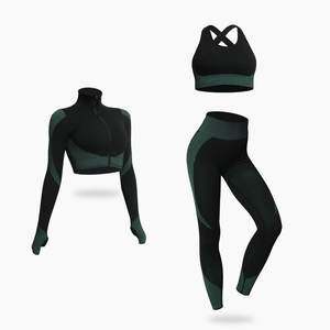 Conjuntos Deportivos de 3 Piezas <span class=keywords><strong>para</strong></span> Mujer al por Mayor: Leggings de Cintura Alta, Top Corto y Camiseta de Manga Larga <span class=keywords><strong>para</strong></span> <span class=keywords><strong>Gimnasio</strong></span> - Product Image 1