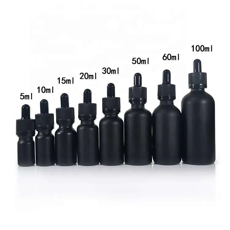 Uçucu yağ şişe 5ml 10ml 15ml 20ml 30ml 50ml 100ml kalibre cam pipet ile buzlu siyah beyaz cam şişe