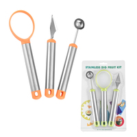 Keukenaccessoires 3-delige eco-vriendelijke roestvrijstalen fruit- en groentesnijderset, melonballers, schepjes, veilig