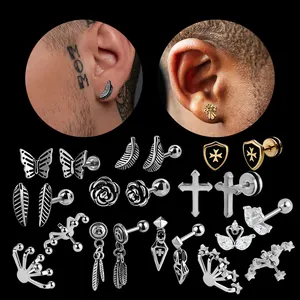 Fashion Ear Jewelry Hot Sale Simple Microphone Shape Screw Pole Silver Plated Puncture Earrings Stud