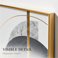 Triptyque mural géométrique en fer et aluminium noir, blanc et or avec motifs circulaires et éventails pour salon, bureau, hôtel, décoration moderne
