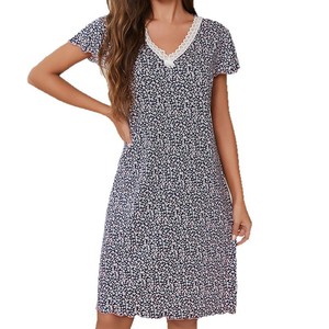 Camisón con estampado floral para mujer, de seda de leche, con mangas con volantes, ropa para el hogar, ropa de dormir cómoda ZT0274 Smlxl - Product Image 5