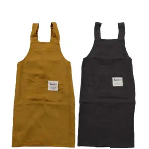 厂家供应优质亚麻面包圈围裙低价批发烹饪棉麻厨房日本厨师面料无袖围裙