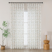 Rideaux Translucides Floraux Style Japonais, Filtrant la Lumière, Plissés à Pince, 100% Polyester, avec Passe-Tringle, Lot de 2 Panneaux