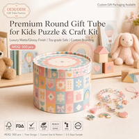 Tube cadeau en carton gris brillant BOPP fait main, recyclable, avec couvercle, OEM ODM pour conteneur de puzzle, artisanat, bijoux pour enfants, conforme FDA BRC RoHS