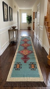 Tapis en laine et jute tissé à la main |   Tapis géométrique tribal bohème sud-ouest pour la décoration de la maison de campagne, du salon, de la chambre, du couloir et de l'entrée - Product Image 3