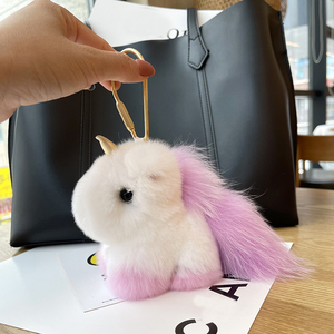 Porte-clés <span class=keywords><strong>Licorne</strong></span> de Luxe en Véritable Fourrure de Lapin Rex, Porte-clés Poney Moelleux, Porte-clés Animal en Peluche pour Sac à Dos, Cadeau d'Anniversaire pour Femme - Product Image 6