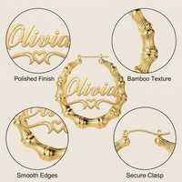 Boucles d'oreilles créoles en acier inoxydable plaqué or 18 carats personnalisées avec nom, bijoux cadeau pour femmes