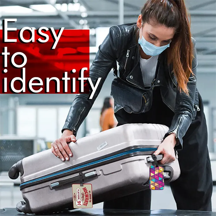 Etiqueta de bagagem identificada em cor brilhante, design personalizado, acessórios de viagem, à prova d' água, silicone, etiqueta de identificação de bagagem