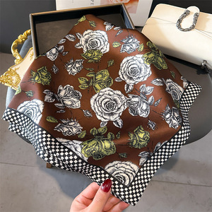 Bufanda cuadrada de seda Artificial de gama alta estilo Vintage INS estilo coreano estampado de <span class=keywords><strong>flores</strong></span> rosas pequeño chal tradicional verano poliéster - Product Image 6