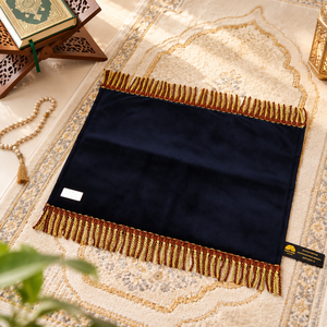 Navy Head Prayer Mat Prophet of Prayer Mat Premium Fur <b>Foam</b> Faux Sujood Mat with Gold Tassel and 24K Gold - Product Image 3