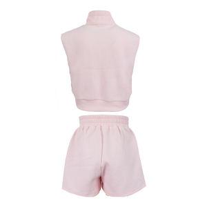 Completo da bambina <span class=keywords><strong>con</strong></span> top corto senza maniche e pantaloncini in tessuto waffle, casual, tinta unita, ecologico, per <span class=keywords><strong>la</strong></span> spiaggia - Product Image 3
