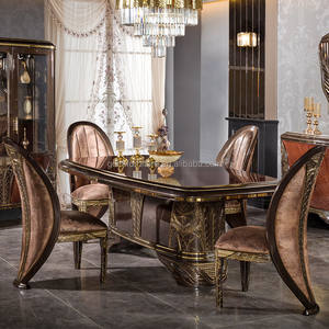 Juego de Mesa y Sillas de Comedor de Madera Maciza Neoclásica Tallada a Mano, Diseño Antiguo Tradicional Europeo, Muebles para el Hogar - Product Image 1