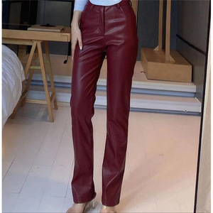 <span class=keywords><strong>Pantaloni</strong></span> Lunghi da Donna alla Moda, Casual, a Gamba Larga, <span class=keywords><strong>in</strong></span> <span class=keywords><strong>Pelle</strong></span> PU, a Vita Alta, con Chiusura a Cerniera, Vestibilità Comoda - Product Image 4